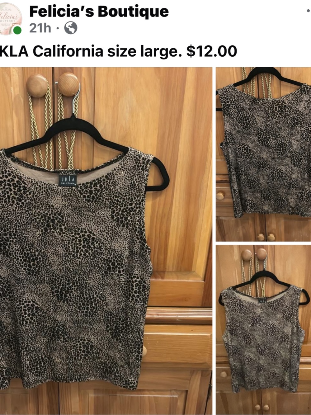 JKLA California Women's Taupe and Black Animal Print Sleeveless Tank